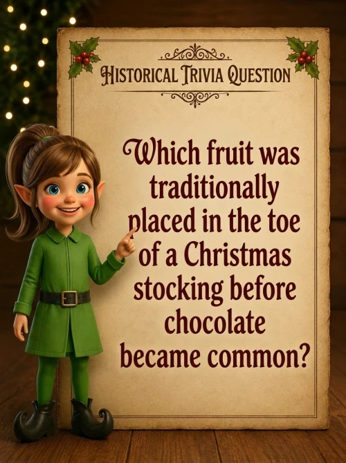 Which fruit was traditionally placed in the toe of a Christmas stocking before chocolate became common?