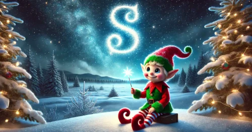 AI Images of elf writing names in the sky beginning with 'S'