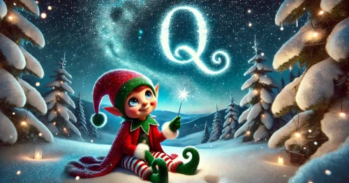 AI Images of elf writing names in the sky beginning with 'Q'