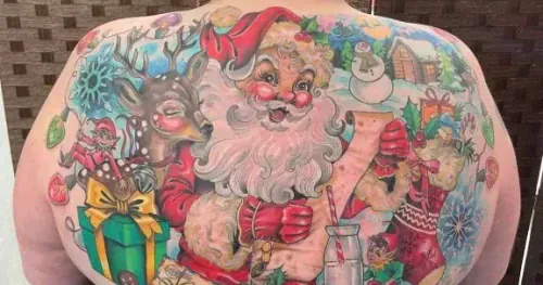 New Zealand Woman has Massive Christmas Tattoo on Her Back