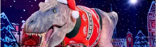 T-Rex at London's Natural History Museum gets a Christmas makeover