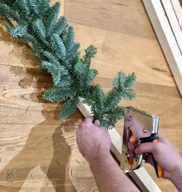 Step 4 - Staple Foliage / Garland onto wood